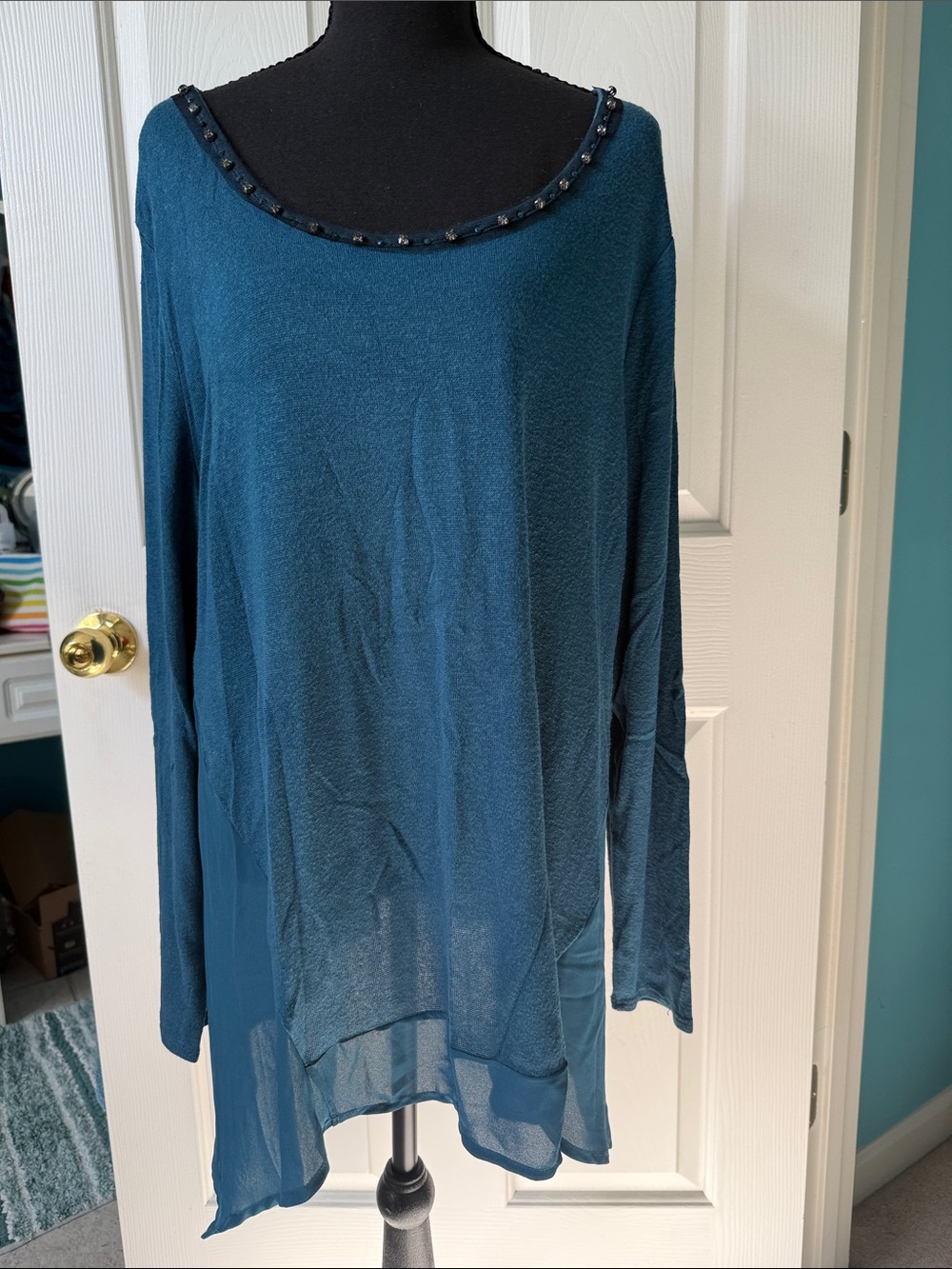 Simply Vera Vera Wang Teal Rhinestone Scoop-Neck Tunic